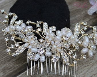 SCHNELLER Versand!!! Gold Braut Haarkamm mit Süßwasserperlen, Hochzeitshaarkamm, Crystal Haare kämmen, Swarovski Haare kämmen, Haare kämmen
