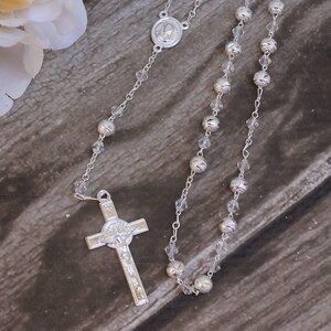 FAST SHIPPING!! Beautiful Silver Rosary, Wedding Rosary, Communion Rosary, Christening Rosary, Confirmation Rosary, Rosary Gift, Baptism