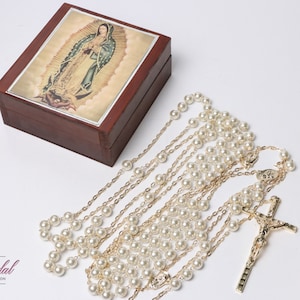 ¡Envío rápido! Nuestra Señora de Guadalupe, Hermoso juego de caja con lazo nupcial dorado, cordón de unión, caja nupcial, boda católica