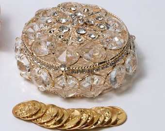 FAST SHIPPING!! Beautiful Sparkling Gold Arras, Crystal Gold Wedding Box, Stunning Sparkle Bride Unity Coins, Catholic.
