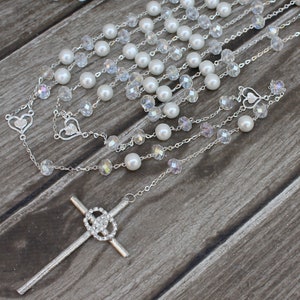 FAST SHIPPING!! Beautiful Silver Wedding Lasso with Pearls,  Pearl Wedding Lazo, Lazo para Boda de Perlas, Christian Wedding Lasso