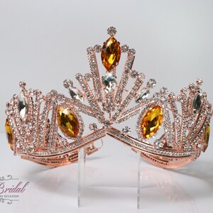 FAST SHIPPING! Rose Gold Tiara with Honey Stones, Crystal Tiara, Wedding Tiara, Crown, Princess Tiara, Quinceañera, Sweet 16 Tiara, Bridal