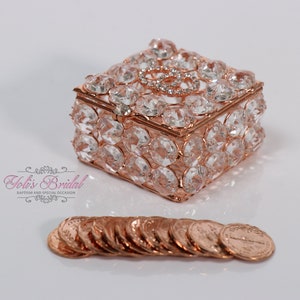 FAST SHIPPING!! Beautiful Sparkling Rose Gold Arras Set, Crystal Silver Wedding Box, Sparkle Unity Coins, Treasurer Chest