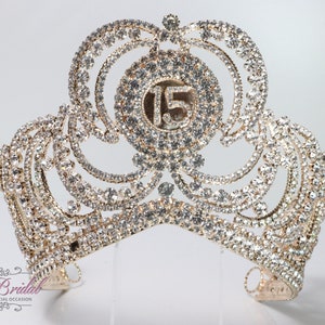 FAST SHIPPING! Gold Sparkling Tiara, Crystal Tiara, Quinceañera Tiara, Crown, Princess Tiara, Quinceañera, Quinceañera Crown