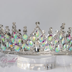FAST Shipping! AB Silver Round Crown, Royal Crown, Full Crown, Tiara, Pageant Crown, AB Crown, Crystal Crown, Pageant, Vintage Crown