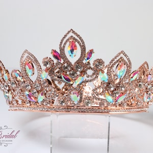 FAST SHIPPING!! Rose Gold AB Round Crown, Royal Crown, Full Crown, Tiara, Wedding Crown, Quinceañera, Crystal Crown, Sweet 16, Pageant