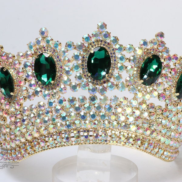 FAST Shipping!! Gold with Green and AB stones Tiara, Gorgeous Gold Tiara, Quinceañera Green Tiara, Wedding Tiara, Beauty Pageant Crown, XV