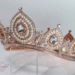 FAST SHIPPING!! Rose Gold Crown with Pearls, Gorgeous Gold Crystal Crown, Stunning Sparkle Girl Tiara, Princess Tiara, Wedding Tiara, Bridal