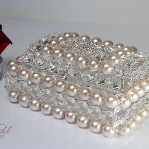 Fast Shipping! Silver Crystal Box with Pearls, Wedding Lasso Box, Wedding Jewelry Box, Wedding Arras, Lasso Box, Wedding Lasso, Wedding Gift