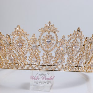 FAST SHIPPING!!! Zirconia Gold Tiara, Quinceañera Tiara, Crystal Tiara, Crown Wedding Headpiece, Silver Tiara, Headpiece