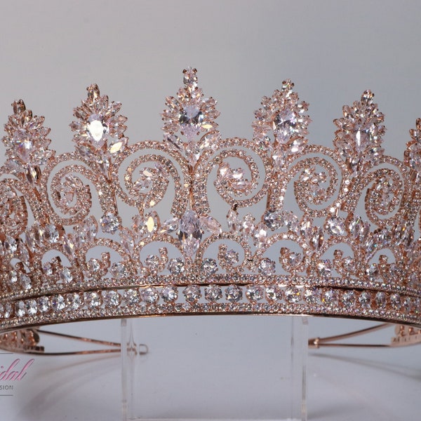 Snelle verzending!! Rose Gold Zirconia Tiara, Cristal Tiara, Bruiloft Tiara, Kroon, Prinses Tiara, Quinceañera, Cristal Hoofddeksel