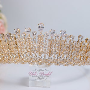 FAST SHIPPING!!! Zirconia Gold Tiara, Quinceañera Tiara, Crystal Tiara, Crown Wedding Headpiece, Silver Tiara, Headpiece