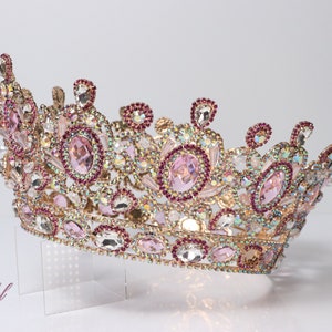 FAST SHIPPING! Gold Sparkling Tiara, Crystal Tiara, Wedding Tiara, Crown, Princess Tiara, Quinceañera, Sweet 16 Tall Gold Full Crown, Round