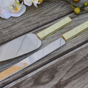FAST SHIPPING!! Gold Swarovski Crystal Cake Knife and Server Set, Wedding Cake Server and Knife, Gold Cake Server and Knife