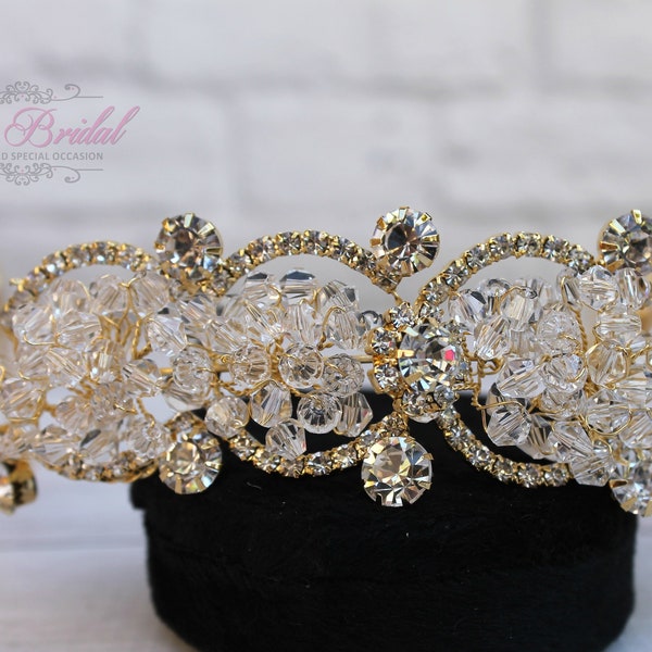 FAST SHIPPING!!! Gold Sparkling Tiara, Gold Crystal Tiara, Wedding Tiara, Crown, Princess Tiara, Quinceañera, Sweet 16 Tiara