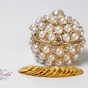 NEW! Gold Wedding Arras with Pearls, Wedding Ring Box, Unity Coins, Treasurer Chest Wedding Arras, Wedding Arras, Wedding Gift, Wedding Coin