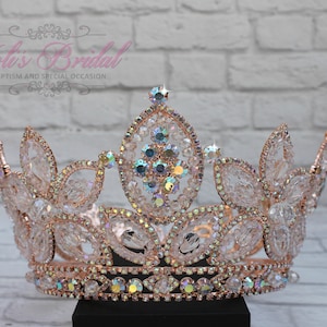 FAST SHIPPING!! Rose Gold Little Girl Round Crown, Royal Crown, Full Crown, Tiara, Pageant Crown, Crown, Crystal Crown, Pageant