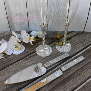 FAST SHIPPING Silver Swarovski Crystal Wedding toast Set image 1