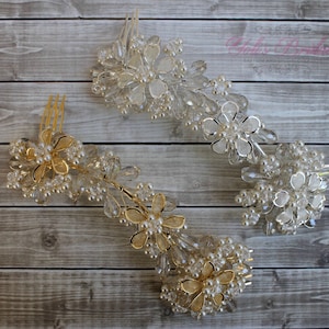 VENDITA!!! Argento o Oro Perla Bridal Capelli Pettine, Pettine Capelli Matrimonio, Crystal Hair Pettin, Perle Pettine, Testa di cristallo Tocado