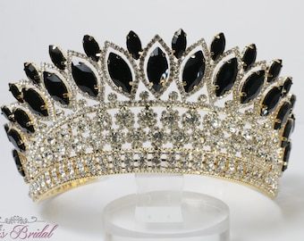 FAST SHIPPING!! Gold Tiara with Black Stones, Gorgeous Silver Tiara, Gold Tiara, Tall Silver Tiara, Silver Crown, Black Crown, Black Tiara