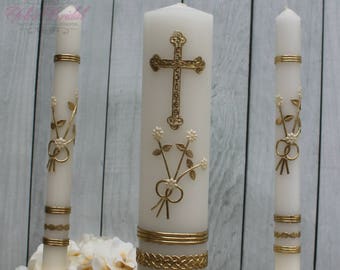 FAST SHIPPING!! Wedding Unity Candle Set with or without the Candle Holder, Unity Candle, Gold Unity Candle