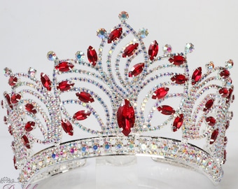 SNELLE VERZENDING!! Zilver met rode tiara, prachtige zilveren tiara, zilveren tiara met rode stenen, hoge zilveren tiara, zilveren kroon, rode kroon