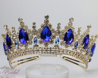 FAST SHIPPING!!! Gold and Blue stones Tiara, Gorgeous Gold Tiara, Sparkle Tiara, Gold Crown, Gold and Blue Crown, Gold Tiara, Gold and Blue