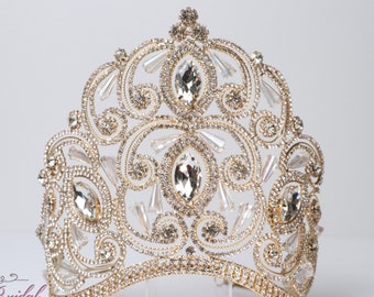 FAST SHIPPING! Gold Sparkling Tiara, Crystal Tiara, Wedding Tiara, Crown, Princess Tiara, Quinceañera, Sweet 16 Tiara, Bridal Tiara
