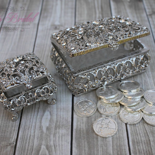 EXPÉDITION RAPIDE!! Arras and Ring Box Set, Beautiful Swarovski Crystal Wedding Rings Box and Arras Box Set, Unity Coins Jewelry Box, Rosary Box