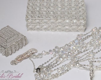 FAST SHIPPING!! Beautiful Wedding Lasso and Box Set in Silver, Wedding Lasso, Wedding Arras Set, Pearl Wedding Lasso, Lasso with Pearls
