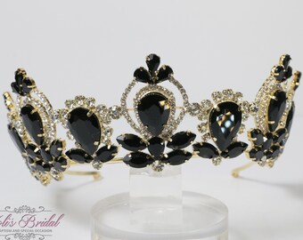 FAST SHIPPING!! Gold Tiara with Black Stones, Gorgeous Silver Tiara, Gold Tiara, Tall Silver Tiara, Silver Crown, Black Crown, Black Tiara