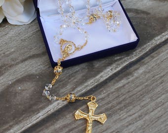 FAST SHIPPING!! Handcrafted Beautiful Crystal Rosary, Communion Rosary, Rosary Gift, Confirmation Rosary, Christening Rosary, Baptism Gift