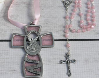 FAST Shipping!!! Beautiful Handcrafted Baptism Rosary with a Crib Medal, Crib Medallion, Christening Rosary, Baptism Gift, Christening Gift