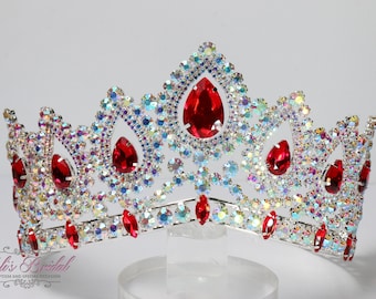 FAST SHIPPING!! Silver AB with Red Tiara, Gorgeous Silver Tiara, Silver Tiara with Red Stones, Tall Silver Tiara, Silver Crown, Red Crown