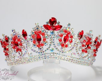 FAST SHIPPING!! Silver AB with Red Tiara, Gorgeous Silver Tiara, Silver Tiara with Red Stones, Tall Silver Tiara, Silver Crown, Red Crown