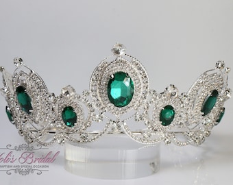 FAST SHIPPING!!! Beautiful Silver with Jade Stones Crown, Wedding Crown, Crystal Crown, Sweet 16 Quinceañera, Silver and Jade Tiara