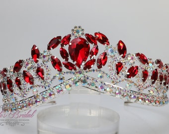 FAST SHIPPING!! Silver with Red Tiara, Gorgeous Silver Tiara, Silver Tiara with Red Stones, Tall Silver Tiara, Silver Crown, Red Crown