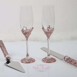 FAST SHIPPING!! Swarovski Crystal Wedding toast Set, Champagne Glasses, Weeding Toasting flutes, Cake server Set, Cake Knife and Server Set