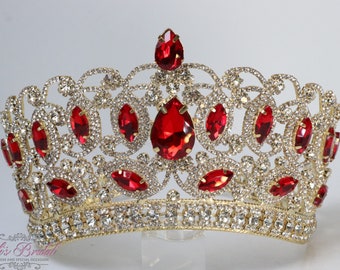 FAST SHIPPING!! Gold with Red Stones Crown, Gorgeous Gold Tiara, Stunning Sparkle Gold Tiara, Red Tiara, Ruby Tiara, Rubi Crown, Quinceañera