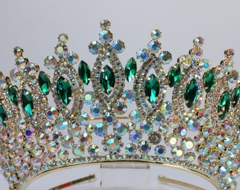 FAST Shipping!! Gold with Green and AB stones Tiara, Gorgeous Gold Tiara, Gold AB Tiara, Green Crown, Green