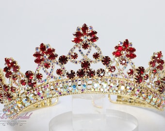 FAST SHIPPING!!! Gold AB with Red Stones Crown, Gorgeous Gold Tiara, Stunning Sparkle Silver Tiara, Red Tiara, Ruby Tiara, Rubi Crown