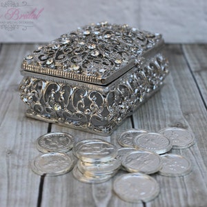 ¡NUEVO! Preciosa caja de cristal Swarovski, caja para anillos de boda, arras de boda, monedas de la unidad, caja para anillos, regalo de boda, regalo de aniversario, arras de boda.