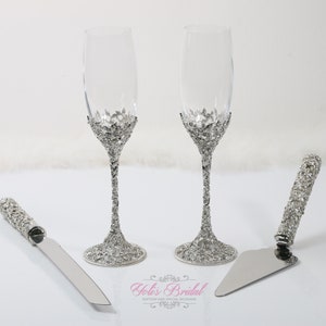 Hochzeit Toast-Set, Champagner-Gläser, Hochzeits-Flöten, Tortenheber-Set, Tortenmesser-Set