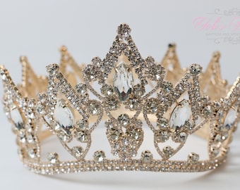 FAST SHIPPING!! Gold Round Crown, Royal Crown, Full Crown, Tiara, Wedding Crown, Crown, Quinceañera, Crystal Crown, Sweet 16