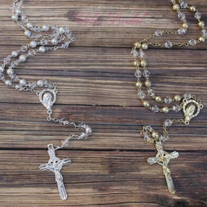 FAST SHIPPING! Beautiful Silver or Gold Rosary, Wedding Rosary, Communion Rosary, Christening Rosary, Confirmation Rosary, Rosary Gift