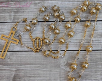 FAST SHIPPING!!! Handcrafted Beautiful Gold Rosary Imported, Communion Rosary, Confirmation Rosary, Christening Rosary, Baptism Rosary Gift