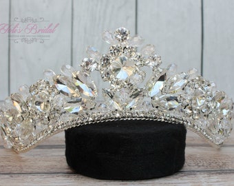 ¡¡¡ENVÍO RÁPIDO!!! Tiara de boda de plata, Tiara nupcial de cristal de plata, Tiara de boda, Corona, Tiara de princesa, Quinceañera, Tocado dulce 16