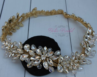 FAST Shipping!!! Sparkling Gold Bridal Halo, Sparkle Wreath, Bride Headband, Wedding Headband, Bride Tiara, Stunning Halo, Crystal Wreath