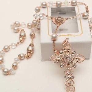 FAST SHIPPING!! Beautiful Rose Gold Rosary, Wedding Rosary, Communion Rosary, Christening Rosary, Confirmation Rosary, Rosary Gift