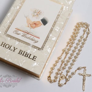 SCHNELLER VERSAND!! Schöne Bibel mit Rosenkranz, Hochzeitsbibel, Hochzeitsgeschenk, Geburtstagsgeschenk, englische Bibel